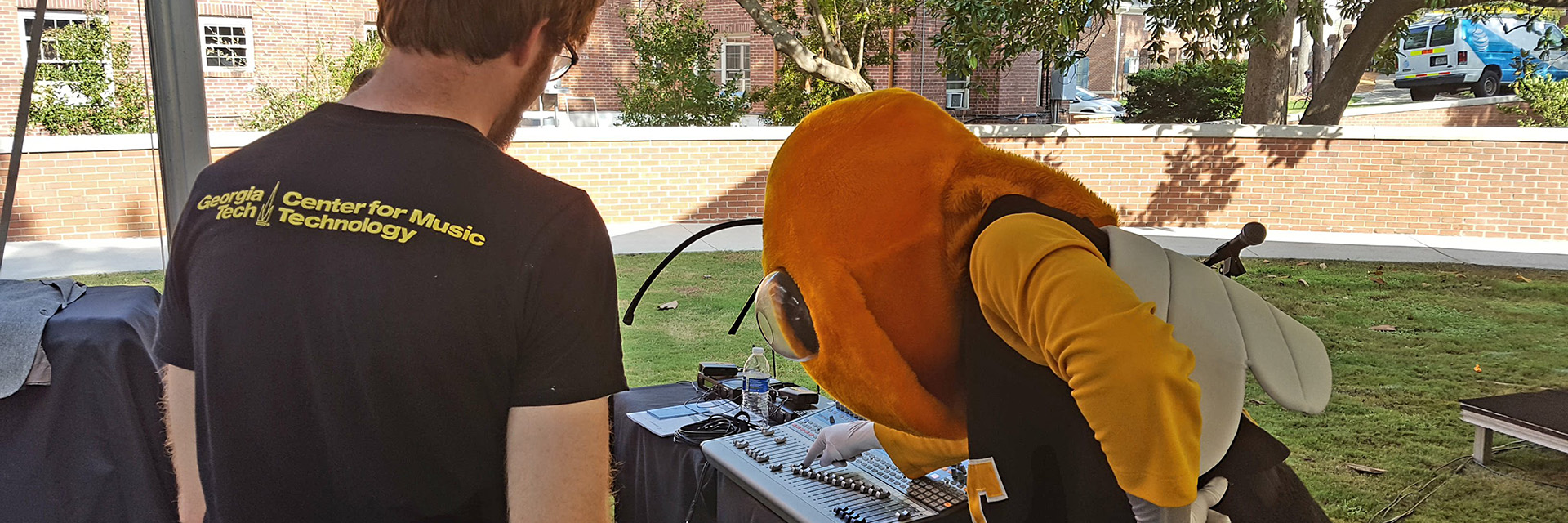 Georgia Tech mascot Buzz uses music technology.