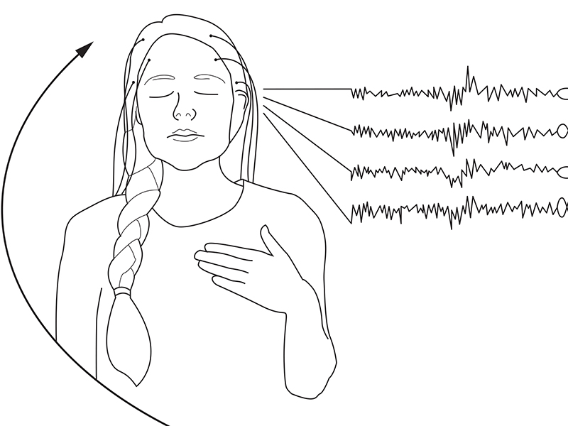 An illustration of a person hearing music.